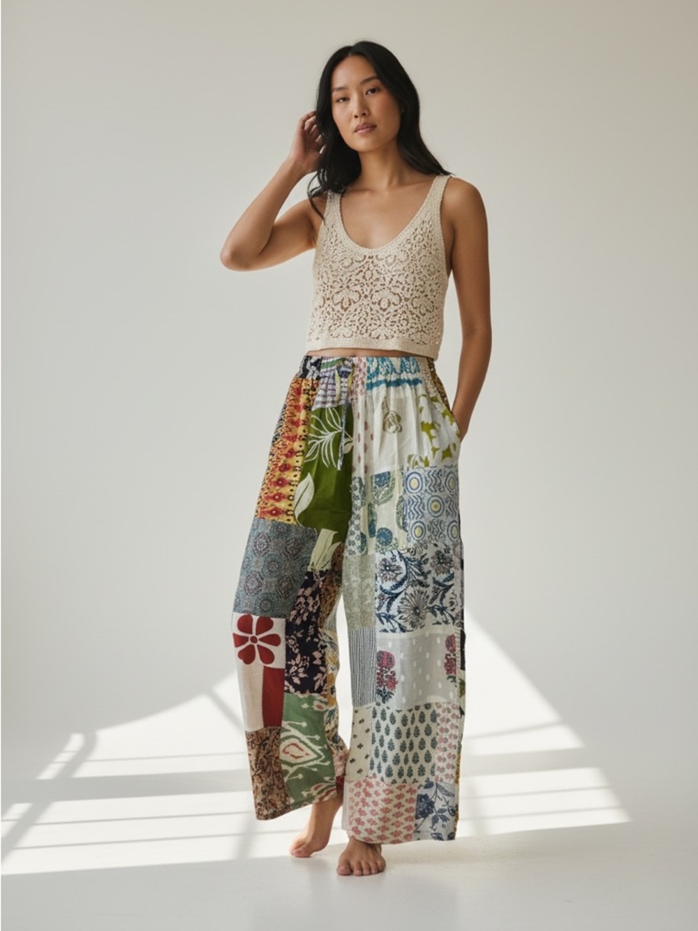 627. Assorted print wide leg smocked waist boho pant - Picture 11 of 13